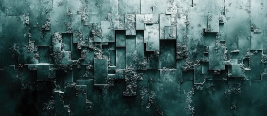 Poster - Textured digital decay featuring shades of teal and gray, with fragmented pixel patterns arranged horizontally, creating a unique abstract background.