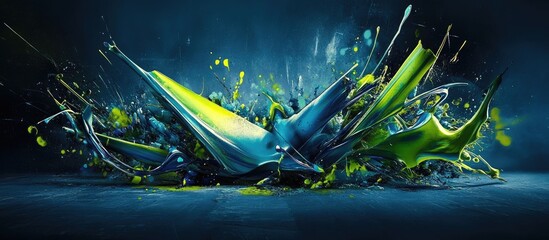 Aufkleber - Vivid blue and green spray paint effects abstractly splash across a dark backdrop creating dynamic contrast and energy in composition