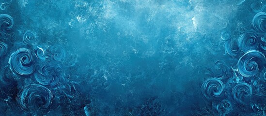 Leinwandbilder - Abstract blue background with shimmering waves and spirals in dark and light blue hues; vertical space at the top for text placement.