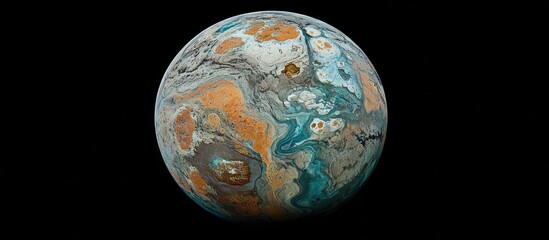 Aufkleber - Colorful abstract planet with swirling orange, teal, and brown patterns on a black background, positioned centrally for a striking visual impact.