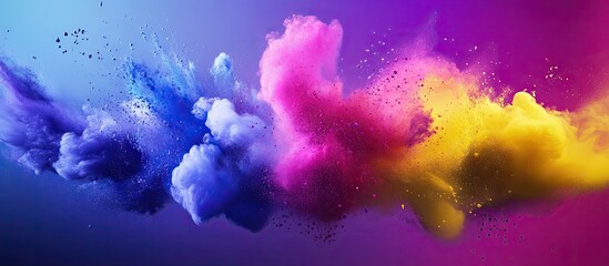 Aufkleber - Vibrant abstract explosion of purple, blue, pink, and yellow hues blending dynamically against a soft background creating an energetic visual impact