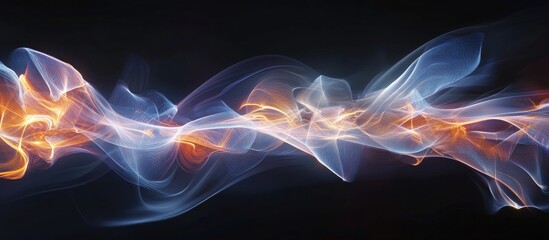Fototapete - Luminous swirling trails of blue and orange against a dark background, capturing dynamic movement and the fluidity of light patterns.