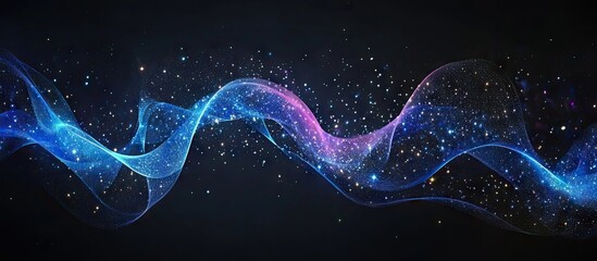 Fototapete - Vibrant abstract wave of blue and pink light particles on a dark background creating a mesmerizing cosmic atmosphere and celestial beauty