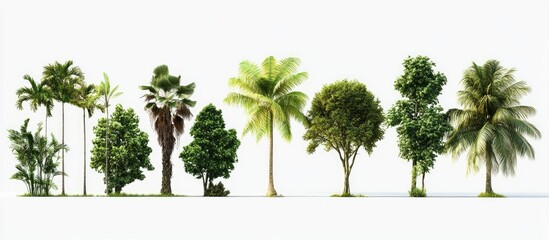 Aufkleber - Diverse tropical tree collection isolated on white background featuring vibrant greens and varying heights perfect for design and architecture projects.