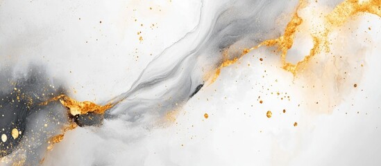 Poster - Elegant marble background showcasing a stunning blend of white gray and gold tones with natural patterns and fluid textures across the image.