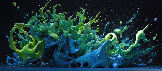 Aufkleber - Vibrant 3D spray paint design featuring dynamic blue and green shades on a deep black background highlighting striking visual contrast and depth