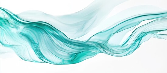 Aufkleber - Aquamarine watercolor brush stroke flows gently against a white backdrop creating a serene abstract design with fluid blue-green tones.