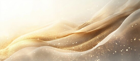 Aufkleber - Soft pastel watercolor gradient banner with luxurious golden shimmer and abstract texture, featuring flowing waves in warm beige and gold tones.