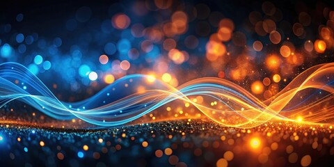 Wall Mural - abstract orange and blue light waves with bokeh effect on dark background, blue, darkness, blue, dar