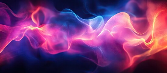 Fototapete - Colorful abstract smoke flowing in soft waves with vibrant pink and blue hues blending seamlessly across a dark background.