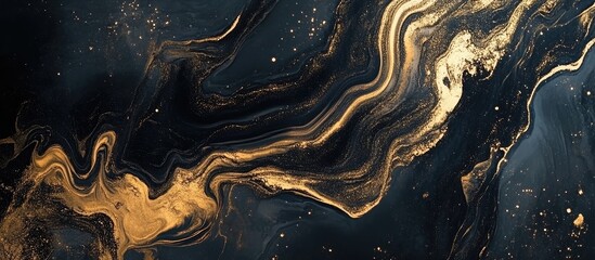 Poster - Black and gold marble texture featuring deep black tones with shimmering golden veining flowing horizontally across the canvas creating elegance