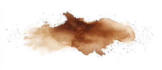 Poster - Brown watercolor smudge in the center against a bright white background creates a striking contrast highlighting rich brown hues with light splatter accents