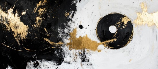 Aufkleber - Abstract artwork in black white and gold showcasing dynamic brushstrokes with rich texture and depth creating an engaging visual experience.
