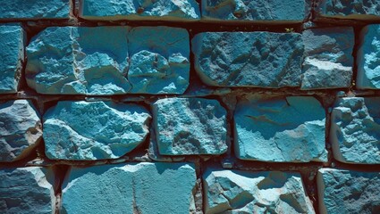 Wall Mural - textured blue stone wall with jagged edges and uneven surface pattern for architectural and design b