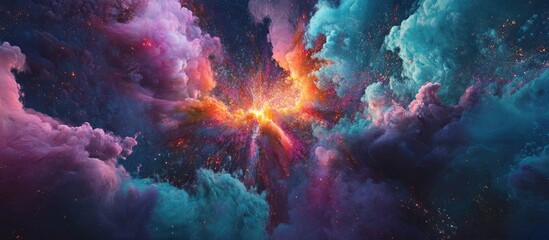 Leinwandbilder - Colorful explosion of vibrant fireworks illuminating the night sky over the ocean with shades of purple, blue, and orange creating a dazzling spectacle