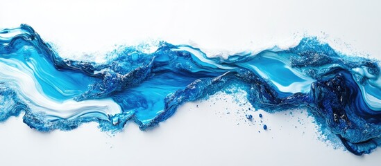 Aufkleber - Vibrant blue liquid flows organically across a bright white background highlighting shades of azure and cerulean with intricate texture and ripples.