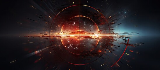 Leinwandbilder - Dynamic abstract illustration featuring a central glowing circle with arrows radiating outward against a dark background, showcasing vibrant orange and blue hues.
