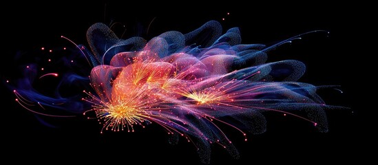 Aufkleber - Vibrant explosion of orange and violet fireworks sparkling against a black night sky with swirling smoke trails creating a festive atmosphere
