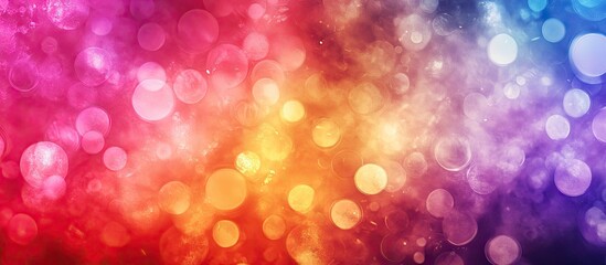 Leinwandbilder - Vibrant abstract background showcasing a blend of deep purples, deep blues, bright oranges, and pinks with scattered light orbs creating texture.