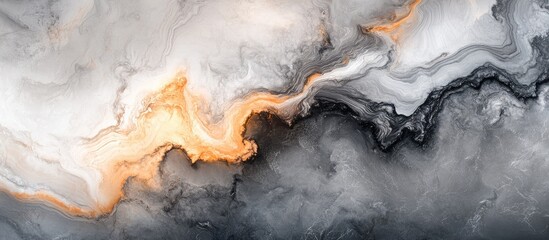 Leinwandbilder - Abstract fluid art composition featuring swirling gray and black tones with a striking orange wave in the center, creating a dynamic and elegant look.