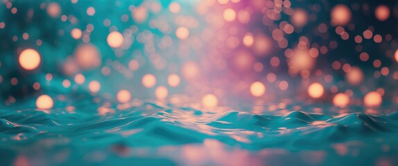 Wall Mural - abstract background with shimmering water surface and colorful bokeh lights creating a blurred, drea