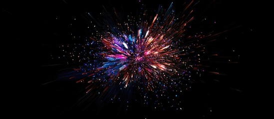 Aufkleber - Vibrant multicolored fireworks explode in the center against a deep black sky, showcasing bursts of pink, blue, and gold light in dynamic display.