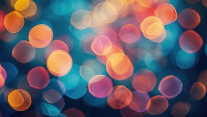 Wall Mural - colorful bokeh lights in a blurred abstract background with circles of various sizes and hues on a d