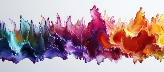 Leinwandbilder - Vibrant abstract splash with hues of purple, pink, orange, and yellow against a white background, showcasing dynamic fluid motion.