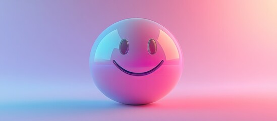 Aufkleber - Futuristic smiley emoji with a glossy finish on a soft gradient backdrop of pink and blue creating a modern and vibrant visual effect