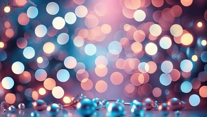 Wall Mural - abstract colorful bokeh background with soft glowing lights in blue and pink tones and decorative be