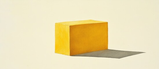 Poster - Yellow geometric block casting a shadow on a soft gradient beige background, emphasizing minimalism and simplicity in design.