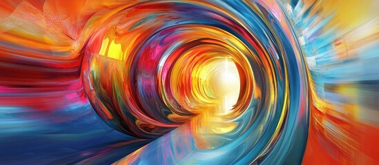 Leinwandbilder - Vibrant abstract swirl in reds, oranges, and blues, converging towards a glowing white center, creating a sense of depth and motion.