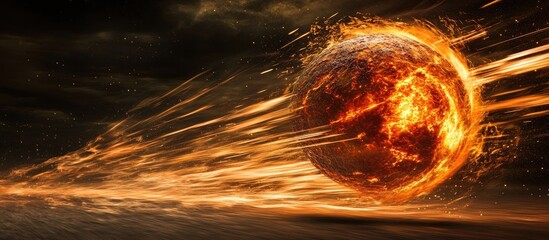 Aufkleber - A vibrant blazing sphere in fiery orange and yellow streaking across a dark atmospheric backdrop creating a sense of explosive motion and energy.