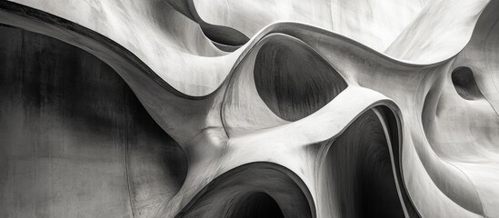 Poster - Abstract architectural detail featuring flowing lines in shades of gray and white, showcasing smooth textures and intricate design elements.