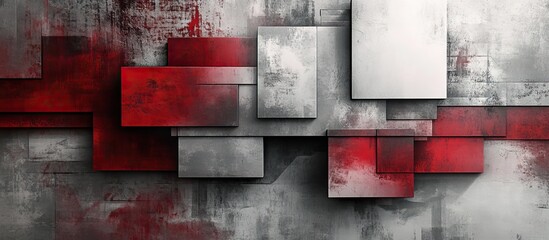 Leinwandbilder - Abstract red and gray background with grunge texture featuring layered rectangular shapes creating depth and visual intrigue in a modern style