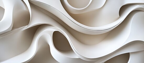 Aufkleber - Abstract design of smooth white curves and swirls creating a dynamic surface of fluidity and motion with layered textures and soft shadows.