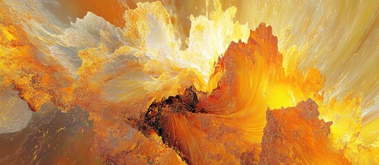 Leinwandbilder - Vibrant abstract 3D illustration showcasing swirling shades of orange, yellow, and gold with dynamic peaks and flowing textures in panoramic view