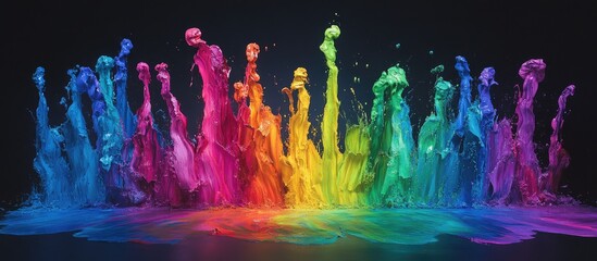 Aufkleber - Vibrant rainbow fountain with vivid neon colors in shades of pink, blue, and green, creating an energetic visual display against a dark background.