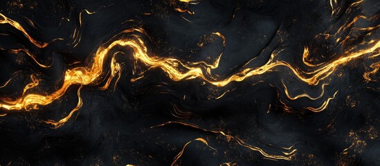 Aufkleber - Futuristic digital abstract backdrop in black with flowing golden illuminated waves creating a ripple effect across the image's central section.