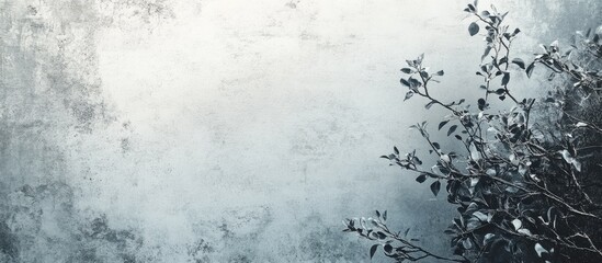 Poster - Textured wallpaper background in shades of gray and blue, with a faint outline of delicate leaves in the lower left corner, enhancing artistic appeal.