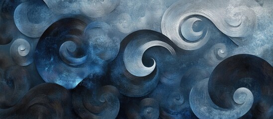 Aufkleber - Abstract swirls in hues of deep blue and soft gray create a dynamic oceanic atmosphere with swirling patterns positioned throughout the image.