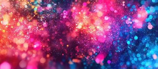 Aufkleber - Colorful abstract background with vibrant pink, blue, and orange bokeh lights scattered across a dark canvas creating a dreamy atmosphere.