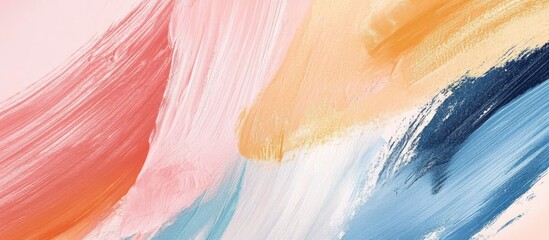 Aufkleber - Abstract brush strokes in pastel colors of pink, peach, orange, and blue flowing diagonally across the canvas creating a soft artistic background.
