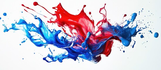 Aufkleber - Dynamic splash of vivid blue and red paint on a white background, creating an expressive and energetic visual composition with fluid movement.