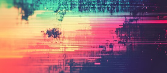Aufkleber - Colorful abstract blurred grainy gradient background with soft noise effect featuring vibrant green, pink, and blue horizontal glitch textures.