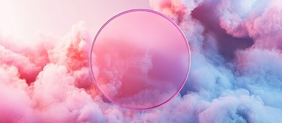 Aufkleber - Abstract image featuring a translucent bubble in the center against a dreamy background of soft pink and blue clouds with a serene atmosphere.