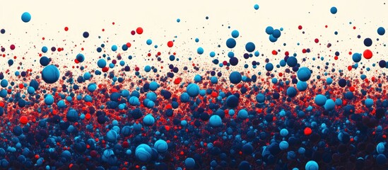 Leinwandbilder - Colorful abstract pattern of abundant blue and red floating dots in a gradient background with soft beige hues creating depth and movement