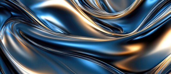 Aufkleber - Flowing blue and gold marbled texture with smooth curving lines creates an abstract luxurious background rich in depth and visual appeal