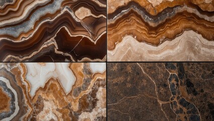 Wall Mural - brown and beige marble stone textures with abstract wavy patterns and variations in colors arranged 