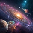 © Variety Visuals - Cosmic Spiral Galaxy with Planets and Nebulae Digital Art, Space, Astronomy, Galaxy, Planets, Nebula, Comet Space art
